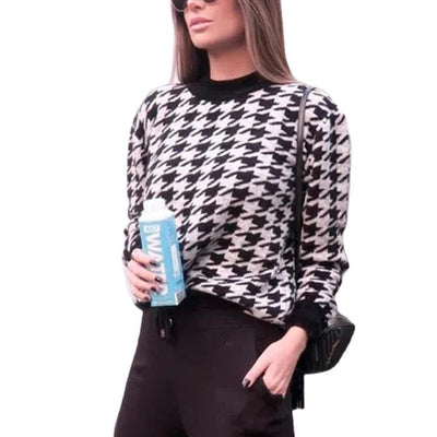 Suéter Retro Pata de Gallo - Pullover Casual de Punto - Image 12