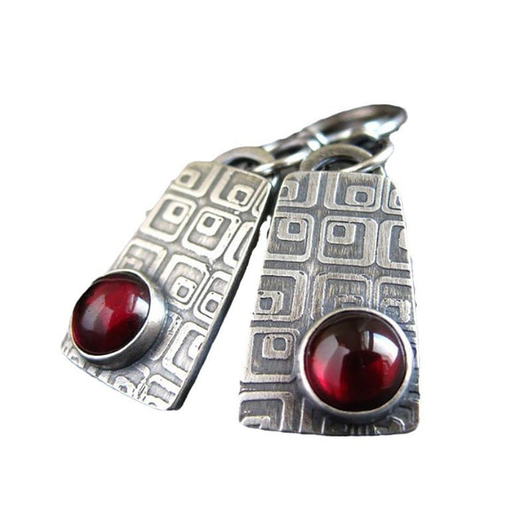 Aretes Geométricos Cuadrados Retro con Rubí Incrustado Estilo Europeo y Americano