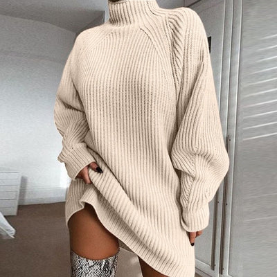 Vestido Suéter Cuello Alto Largo Abrigo Cálido para Mujer Invierno - Image 3