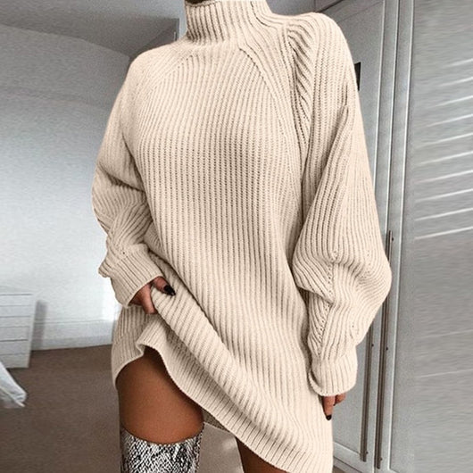 Vestido Suéter Cuello Alto Largo Abrigo Cálido para Mujer Invierno - Image 3