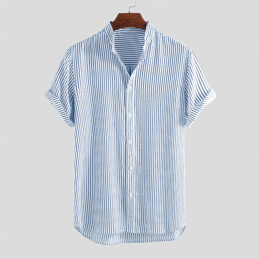 Camisa Manga Corta Cuello de Pie Slim Fit para Hombre - Image 4