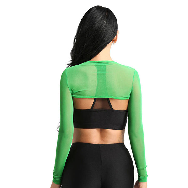 Blusa Crop Transparente Manga Larga con Botones Frontales