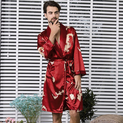 Pijama Largo de Seda Simulada para Hombre - Image 9