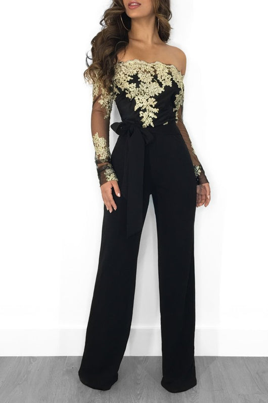 Jumpsuit de Pierna Ancha con Cuello de Encaje - Image 8