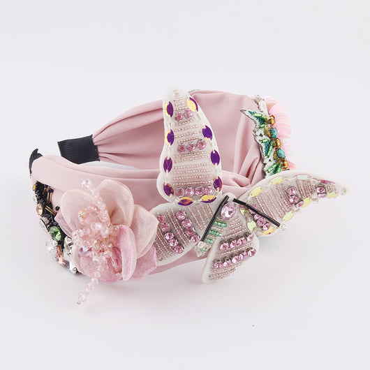 Diadema de Flanela con Lentejuelas, Mariposa, Diamantes y Flores - Image 12