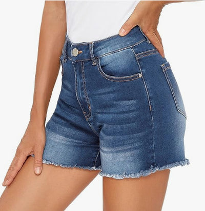 Shorts Denim Talle Alto Ajustado con Flecos - Versátil para Mujer - Image 13