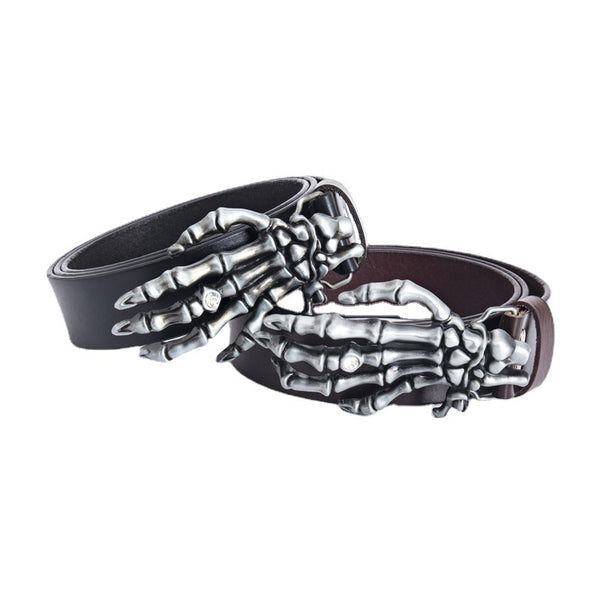 Cinturón de Cuero para Hombre Calavera Cabeza Grande Motociclista