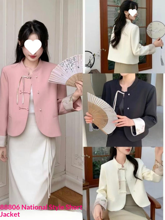 Abrigo Corto Mujer Estilo Hanbok con Botones de Rana - Primavera Otoño - Image 9