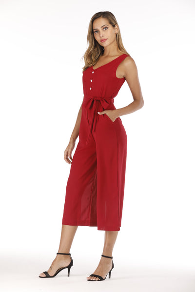 Jumpsuit con Escote en V, Halter y Cinturón - Image 9