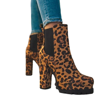 Botas Tobilleras Estampado Leopardo Tacón Cuadrado Alto Mujer - Image 6