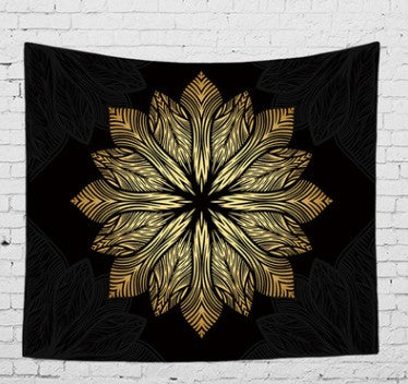 Bohemian sun and moon tapestry with a celestial pattern of golden suns and crescent moons on a dark blue background. - Image 10