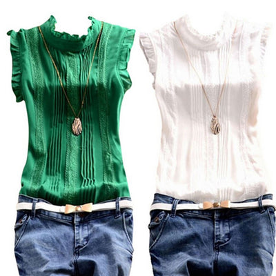 Camiseta Chaleco con Volantes en Cuello y Color Liso - Image 2