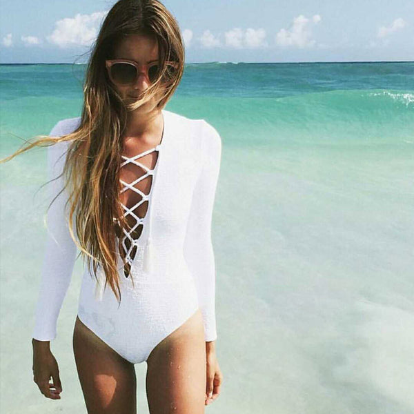 Traje de Baño Enterizo de Manga Larga para Mujer