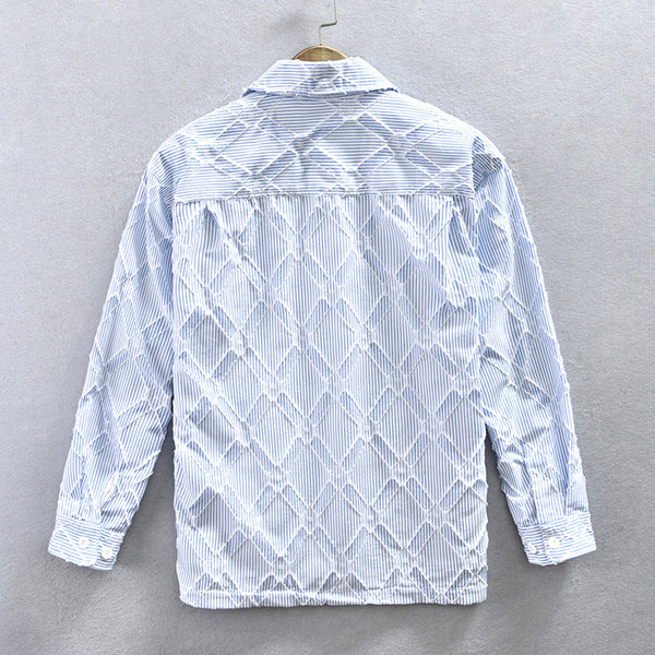 Camisa Casual Hombre Rayas y Cuadros Manga Larga Estilo Japonés Talla Grande