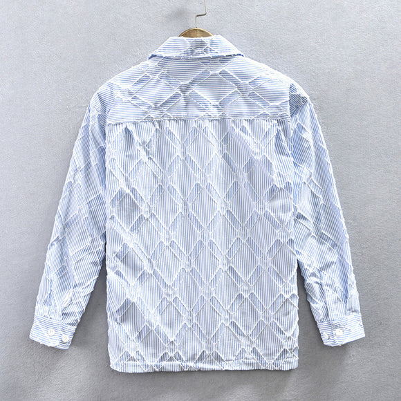 Camisa Masculina Casual Xadrez e Listrada Manga Longa Estilo Japonês Tamanho Grande