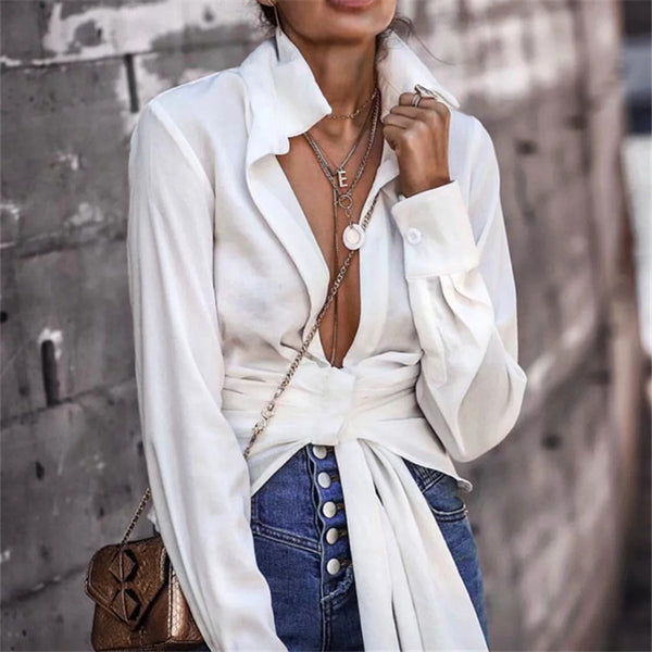 Camisa Blanca Manga Larga con Cordones
