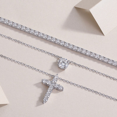 Conjunto de Joyería Minimalista con Moissanita Premium y Plata 925 Chapada en Platino - Image 4
