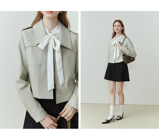 Chaqueta de Cuero PU con Solapa Corta para Mujer - Image 2