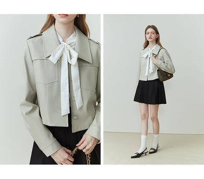Chaqueta de Cuero PU con Solapa Corta para Mujer - Image 2