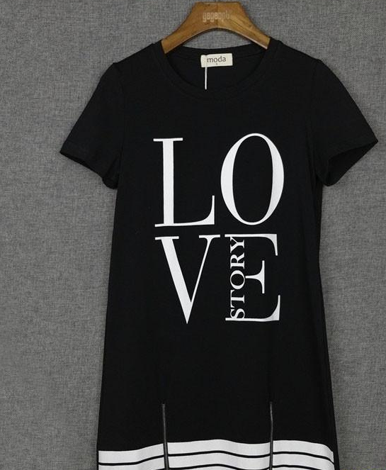 Vestido Camisero Largo con Cremallera y Estampado 'LOVE'