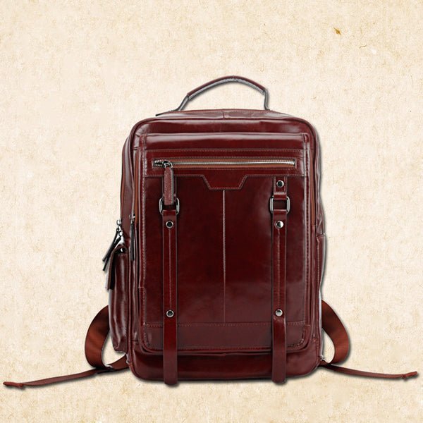 Mochila de Cuero Grande con Capacidad Expandible
