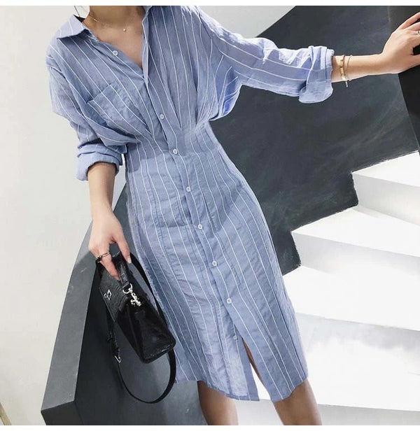 Camisa Minimalista a Rayas de Manga Larga Efecto Escarcha