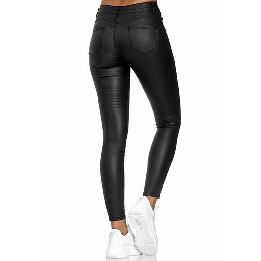 Pantalones Casuales de PU Color Puro - Image 3