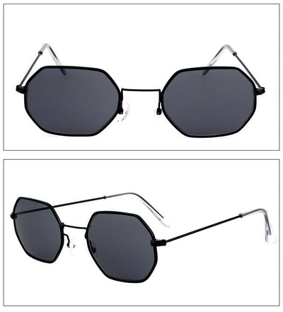 Silver polygonal sunglasses with clear lenses, featuring a thin metal frame and vintage style. - Image 29