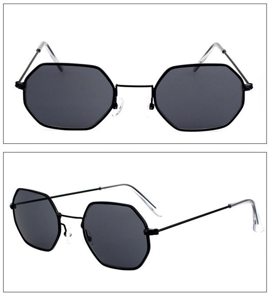 Silver polygonal sunglasses with clear lenses, featuring a thin metal frame and vintage style. - Image 29