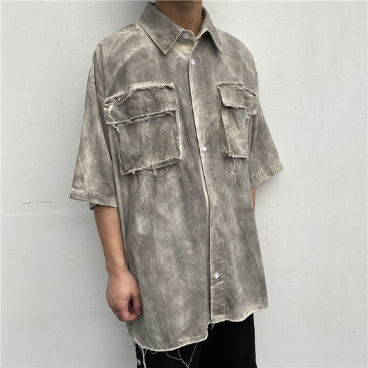 Camisa de Manga Corta con Detalles Desgastados