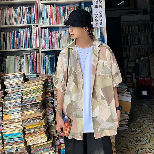 Camisa Chaqueta de Manga Corta Estampada