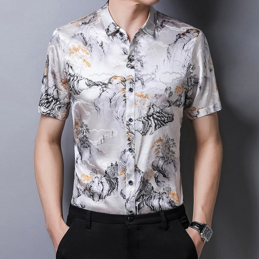 Camisa de Seda Satinada Estilo Chino Manga Corta - Image 10