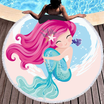 Toalla de Playa Redonda de Microfibra Sirena Rosa Infantil - Image 10
