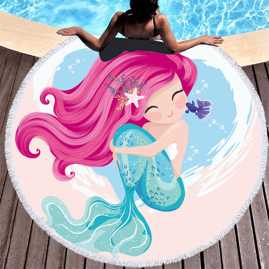 Toalla de Playa Redonda de Microfibra Sirena Rosa Infantil - Image 10