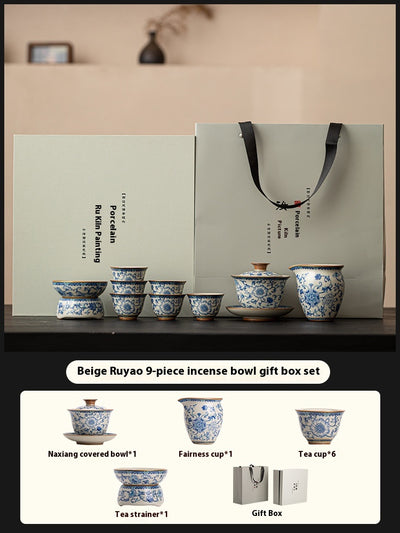 Juego de Taza Gaiwan Ru Ware Azul y Blanco - Té Tradicional Chino - Image 16