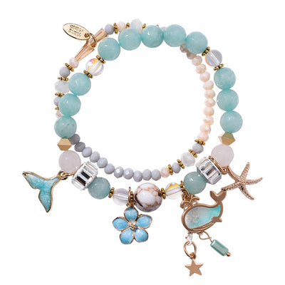 Pulsera Cola de Ballena Elástica Doble - Diseño Floral Retro con Estrella de Mar