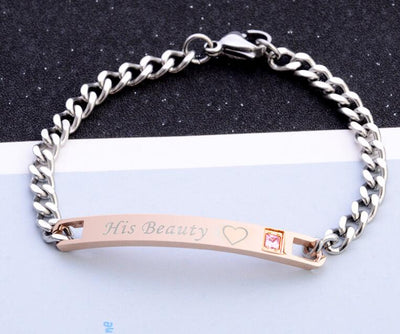 Pulsera de Pareja Cristal Rosa Negra Oro - His Queen Her King - Image 5