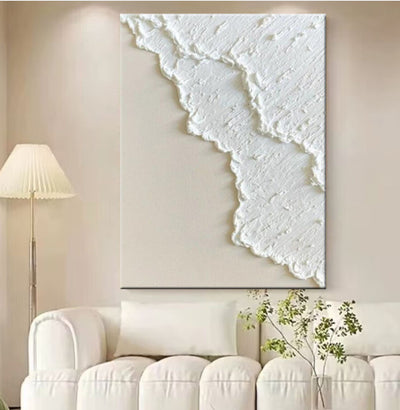Cuadro Óleo Tridimensional Blanco Pintado a Mano - Image 3