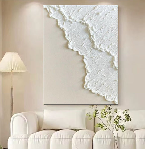 Cuadro Óleo Tridimensional Blanco Pintado a Mano - Image 3