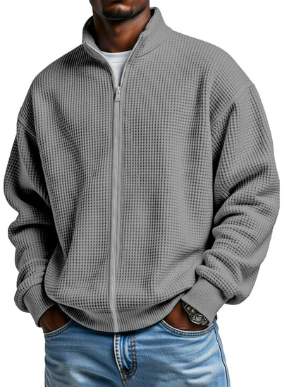 Chaqueta Minimalista de Cuello Alto con Cierre y Textura Waffle para Hombre - Image 18