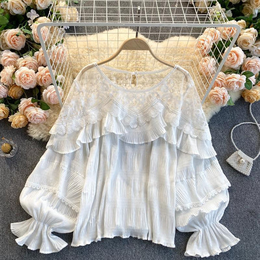 Blusa Chifón con Volantes de Encaje y Mangas Abullonadas - Image 4
