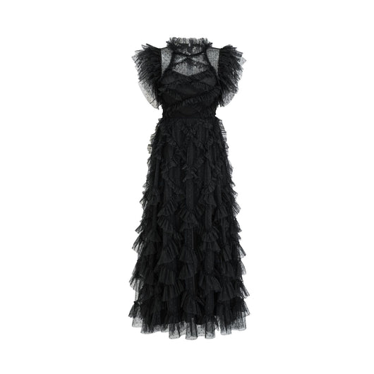 Vestido Elegante sin Mangas con Cuello Tortuga y Falda Tableada Bordada - Image 8