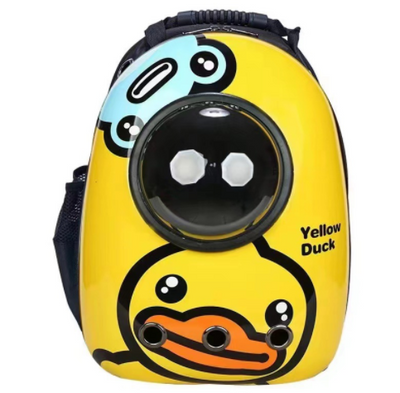 Black and white penguin-shaped pet carrier backpack with a transparent bubble window and ventilation holes. - Image 52