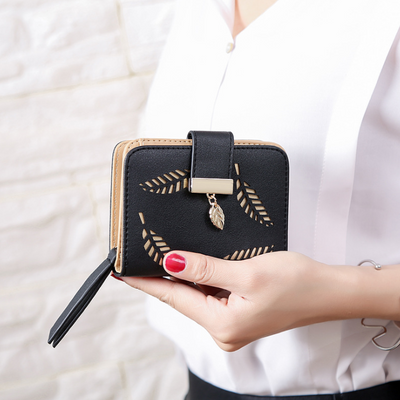Billetera Corta Coreana para Mujer con Diseño de Hoja y Cierre de Cremallera - Image 6