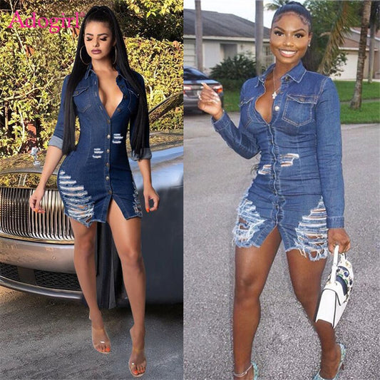 Vestido Denim Desgarrado - Estilo Casual Desenfadado