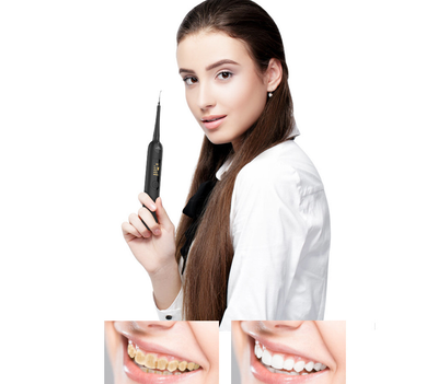 Black electric dental scaler kit with LED screen, dental pick, mirror, polishing head, and USB cable for home use. - Image 7
