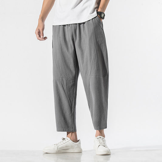 Pantalones Casuales Talla Grande Hombre - Corte Recto Algodón Lino Estilo Retro
