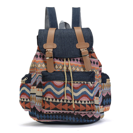 Mochila Escolar Étnica Denim con Cordón y Gran Capacidad - Image 14