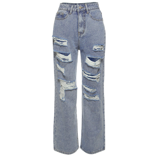 Jeans Rotos Cintura Alta Mujer Tono Claro Estilo Urbano - Image 7