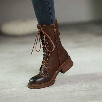 Botas Mujer Tacón Grueso Caña Media con Encaje Terciopelo - Image 3